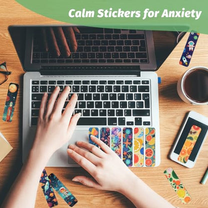 72 Pieces Anxiety Sensory Stickers with Storage Box - Sensory Stickers 2 Textured Surface - Fidget Strips for Office Desk Adult Stress (Cartoon) - style: Cartoon Style