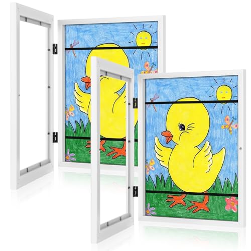 [2Pack] Kids Art Frames, 9x12 Front Opening Kids Artwork Frames Changeable, White Artwork Display Storage Frame for Wall, Holds 50 Pcs, for 3D Picture, Crafts, Children Drawing, Hanging Art, Portfolio - color: White, size: 9x12"