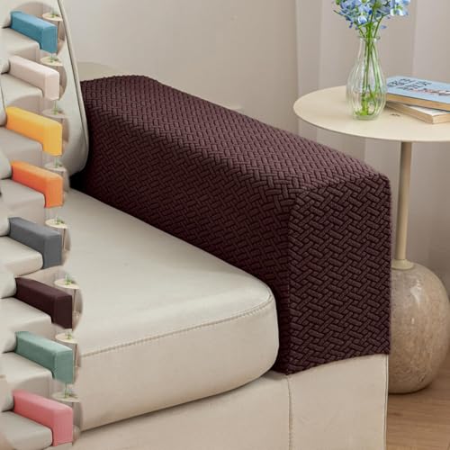 Couch Arm Covers & Arm Chair Covers Set of 2 - Stretch Sofa Armrest Protectors with Non-Slip Grip, Machine Washable Polyester Fabric for Recliner/Loveseat/Sectional (Brown,Large-Set of 2) - color: Brown, size: Large-Set of 2