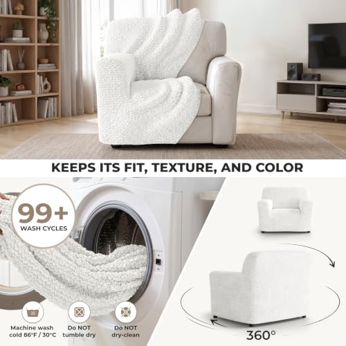 Premium Stretch Couch Covers for Sofa - Sofa Chair Cover Washable, Dogs & Pets Friendly - Elastic Polyester Loveseat Slipcovers - Non-Slip Love Seat Couch Covers - Crisp White (21"-39" Wide) - color: Crisp White, size: 21"-39" Wide