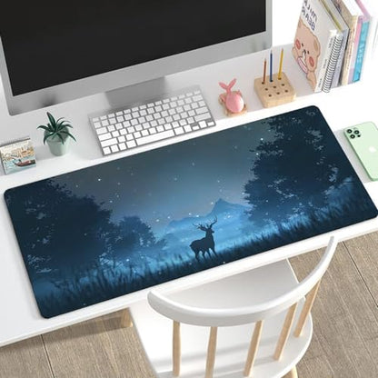 31.5x11.8 Inch Non-Slip Long Extended Large Gaming Mouse Pad with Stitched Edges XL Laptops Keyboard Mouse Mat(Forest Deer) - color: Forest Deer