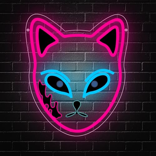Anime Neon Sign, Japanese Led Neon Light Signs for Wall Decor Fox Face Light up Sign for Bedroom Game Room Party Decoration Birthday Gift for Girl Christmas Dimmable USB Powered(13.8"*11.4") - style: MASK PINK