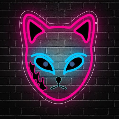 Anime Neon Sign, Japanese Led Neon Light Signs for Wall Decor Fox Face Light up Sign for Bedroom Game Room Party Decoration Birthday Gift for Girl Christmas Dimmable USB Powered(13.8"*11.4") - style: MASK PINK
