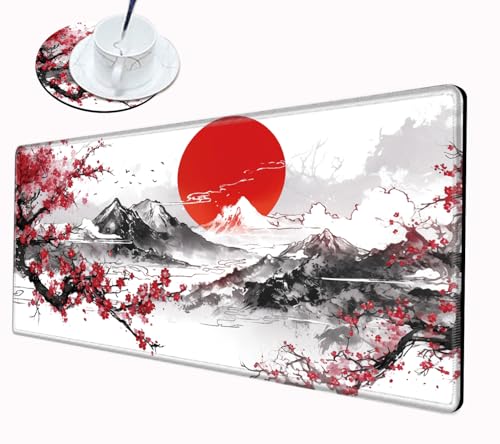 Cherry Blossom Mouse Pad Gaming Desk Mat XL Mousepad 24x12 Desk Pad Sakura Computer Mat Large Mouse Pads for Wireless Mouse Office Laptop Accessories Gift - color: Red Sakura, size: 24''X12''