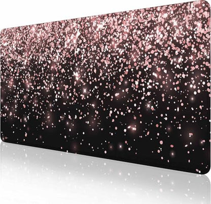 Gaming Mouse Pad, Large Non-Slip Rubber Base Mousepad, Keyboard Mouse Mat, Desk Pad with Stitched Edges, 35.4x15.7inch, Rose Gold Falling Particles Patterm - color: Rose Gold Falling Particles Patterm, size: 35.4L x 15.7W inches