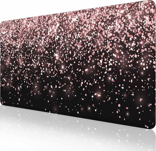 Gaming Mouse Pad, Large Non-Slip Rubber Base Mousepad, Keyboard Mouse Mat, Desk Pad with Stitched Edges, 35.4x15.7inch, Rose Gold Falling Particles Patterm - color: Rose Gold Falling Particles Patterm, size: 35.4L x 15.7W inches