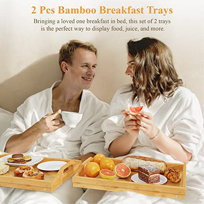 2 Pack Breakfast in Bed Tray for Eating, 16.92 x 12.6 Inch Bed Table Tray with Folding Legs & Handles, Bamboo Food Lap Trays Fits for Adult Kids Eating/TV/Surgery Recovery by Easoger. Set of 2 - color: 2-bamboo 2 Pack
