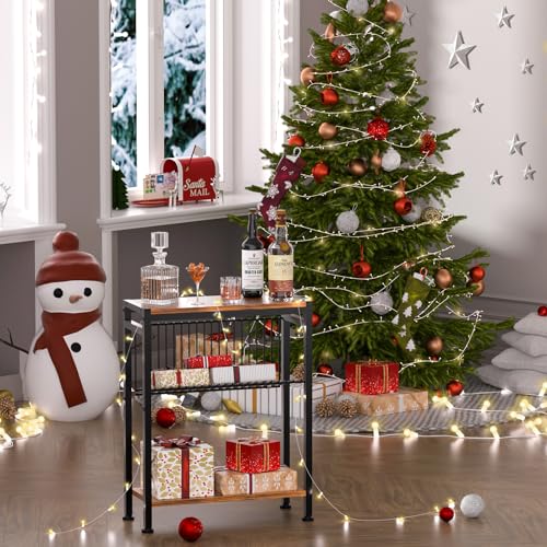 Small Side Table Set of 2 for Small Space, 3-Tier Narrow End Table with Magazine Holder, Slim Nightstand, Skinny Snack Couch Table in Living Room, Bedroom and Balcony (Rustic Brown &Black) - color: Rustic Brown-2pcs