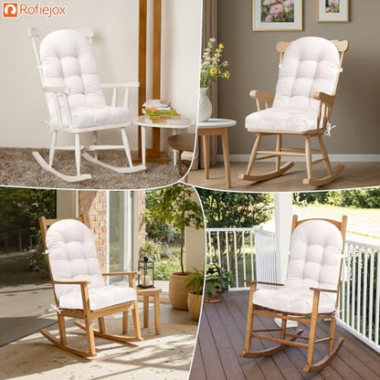 Rocking Chair Cushion - Chenille Fabric, High-Density Sponge, Durable Comfort Non-Slip Bottom Tufted Seat Pads with Ties, Chenille︱White, 44x19x4 inch - color: Chenille | White