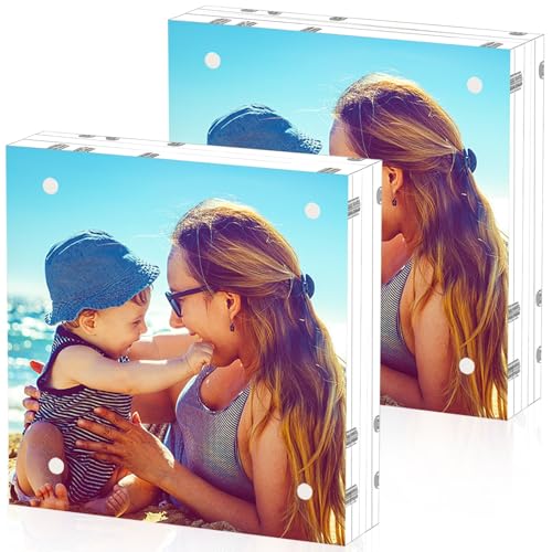HELPLEX Acrylic Frame, 2 Pack 6x6 Acrylic Picture Frames, 24mm Thicker Square Frameless Clear Double Sided Magnetic Frame, Free Standing Desktop Display - size: 6x6(2 PACK)