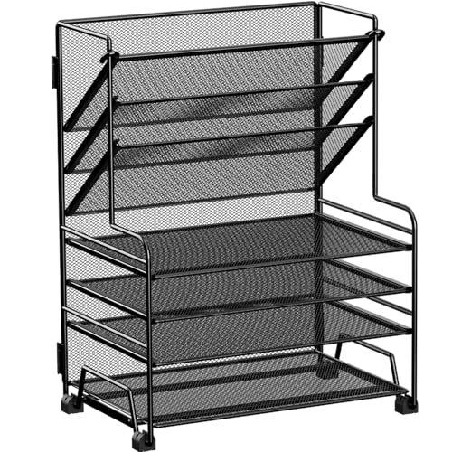 MINDEPOT 4-Tier Paper Organizer + 3-Pocket File Holder + Drawer + Pen Holders, Desktop File Organizers Paper Tray for Office Supplies School Classroom Organization (Black, No Drawer & Pen Holder) - color: Black, No Drawer & Pen Holder