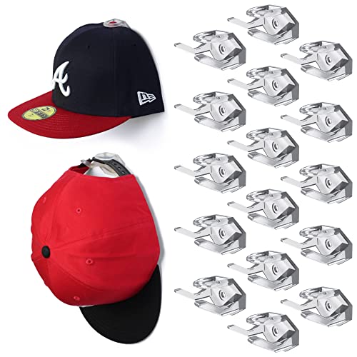 Modern JP Adhesive Hat Hooks for Wall (16-Pack) - Hat Rack for Baseball Caps, Minimalist Hat Display, Strong Hold Hat Hangers for Wall - USA Patented, Clear - color: Clear