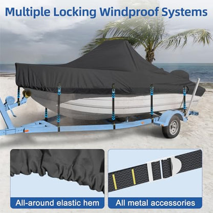 Center Console Boat Cover, 900D Heavy Duty Boat Center Console Cover, Waterproof Boat Covers 22-24 FT with Motor Cover and Metal Windproof Adjustable Buckle, Black - color: Black, size: 22'-24' Length , Beam Width up to 116" W