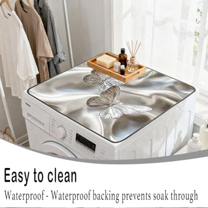 Nuxovilar Silver Butterfly Dryer Cover for the Top, Non-slip Washer & Dryer Protector, 23.62"x19.68" Dust-proof Washing Machine Mat, Diatom Mud Polyester Top Pad for Laundry Room - color: Yel98735