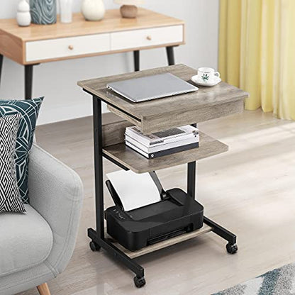 Yaheetech Rolling Computer Desk with Drawer & Keyboard Tray, Mobile Laptop Desk Cart Standing Computer Workstation for Home Office, Gray - color: Grey