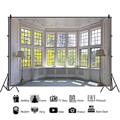 AOFOTO 6x4ft Classic French Pane Bay Windows Backdrop Luxury Retro Interior Decoration Floor Lamps Photography Background New Life Furniture Home Lifestyle Estate Modern Residence Photo Studio Props - size: 6x4ft