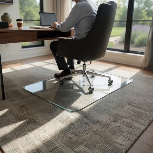 Vitrazza Glass Chair Mat 42” x 48” Superior ¼" thick, Chiaro Standard Clear, Certified Tempered Safety Glass, Delivers a Smooth Glide, Protects Carpet or Wood, Beautiful in Home or Office. - color: Chiaro (Standard Clear), size: 42" x 48"