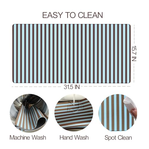 Dark Brown Blue Striped Desk Mat Cute Pastel XXL Large Gaming Mouse Pad Desk Pad Kawaii Cozy Aesthetic Keyboard Laptop Computer Mat Home Office Decor - color: A3- Chocolate Blue