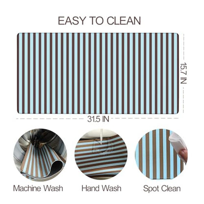 Dark Brown Blue Striped Desk Mat Cute Pastel XXL Large Gaming Mouse Pad Desk Pad Kawaii Cozy Aesthetic Keyboard Laptop Computer Mat Home Office Decor - color: A3- Chocolate Blue