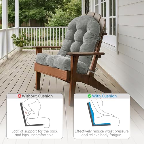 Rocking Chair Cushions Set - Non-Slip Adirondack Chair Cushions with Ties Indoor/Outdoor Rocking Chair Pad for Living Room, Bedroom, Balcony, Office - color: Indoor Gray
