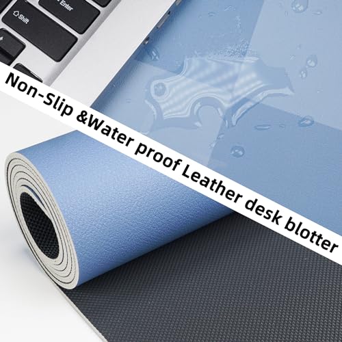 AFIING Light Blue Desk Mat 31.5" x 12", Waterproof PU Leather Desk Pad | Non-Slip Rubber Base, Easy Clean Surface, Desk Protection, Office & Home - color: Lightblue