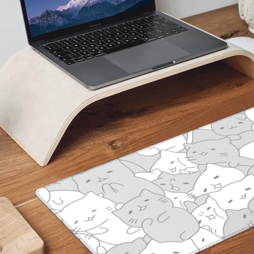 White Kawaii Cats E-Sport Mouse Pad Large Desk Mat Non-Slip Rubber Base Stitched Edge Keyboard Mouse Pad for Office Home E-Sport Computer Laptop, 31.5×11.8 Inches - color: White Kawaii Cats