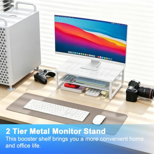 gianotter 2-Tier Metal Monitor Stand Riser, Desk Accessories & Workspace Desk Organizers, Office Desk Storage Organizer for Office Supplies (White) - color: White