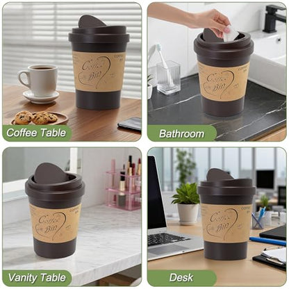 Soddeph Plastic Mini Trash Can with Swing-Top Lid, 0.9 Gallon Desktop Waste Bin for Coffee Table, Office, Small Countertop Wastebasket for Counter, Vanit (Coffee, Small) - color: Coffee
