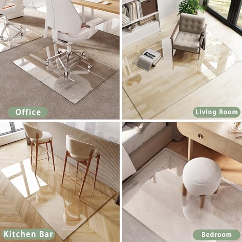 Tempered Glass Chair Mat 48"x42" – Ultra-Clear Office Chair Mat for Hardwood Floors & Low-Pile Carpets – Heavy-Duty 0.2" Scratch-Resistant Surface with Non-Slip Pads – Supports 1,000 lbs - size: 48"x42"