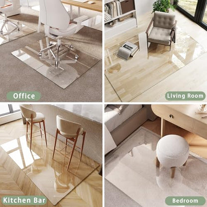 Tempered Glass Chair Mat 58"x44" – Ultra-Clear Office Chair Mat for Hardwood Floors & Low-Pile Carpets – Heavy-Duty 0.2" Scratch-Resistant Surface with Non-Slip Pads – Supports 1,000 lbs - size: 58"x44"