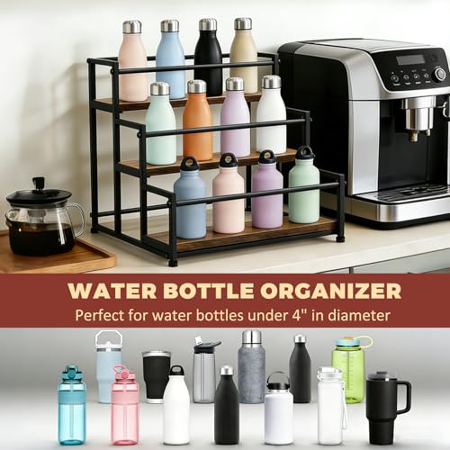 Coffee Syrup Rack Organizer, 3-Tier | Metal Bottle Holder, Holds 12 Bottles, Rustic Countertop Display Shelf, For Coffee Bar, Kitchen Cabinet, Pantry - color: 3-Tier