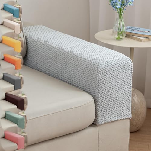 Couch Arm Covers & Arm Chair Covers Set of 2 - Stretch Sofa Armrest Protectors with Non-Slip Grip, Machine Washable Polyester Fabric for Recliner/Loveseat/Sectional (Light Grey,Medium-Set of 2) - color: Light Grey, size: Medium-Set of 2