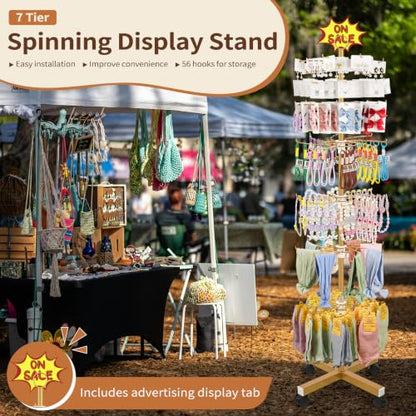 Flenpptly Retail Display Stand, 7-Tier Rotating Display Rack for Store Display, Movable and Adjustable Spinning Display Stand for Earrings, Jewelry, Keychains, Socks Display (7-Tier Gold) - color: 7-Tier Gold