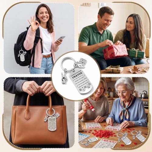 Nosiny 12 Pcs Bingo Lover Gift Stainless Steel Keychain Bulk Game Player Lovers Gifts Digital Game Keychain for Gambler - style: Prayer
