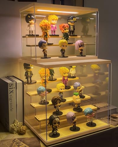 Clear Acrylic Display Case with Light , 4 Tier Display Box Stand Assembly Dustproof Protection Showcase for Collectibles Action Figures (12.6×9.6×10.6in; 32×24.5×27cm) - color: Wood with light, size: 4 Tier 12.6×9.6×10.6in；32×24.5×27cm