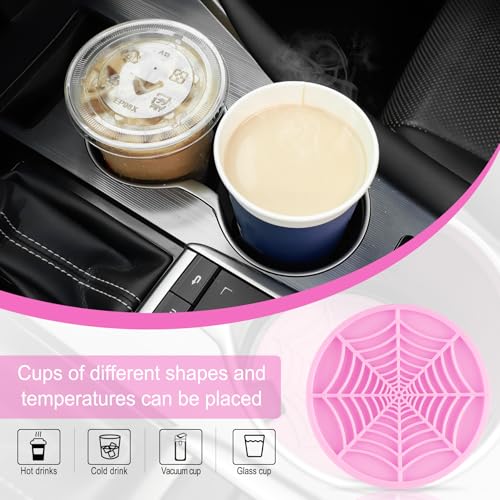 Alpmosn 4PCS Car Cupholder Spider Web Fashion Non-Slip Silicone Car Coasters for Cup Holders, Car Accessories for Men (Pink) - color: Pink