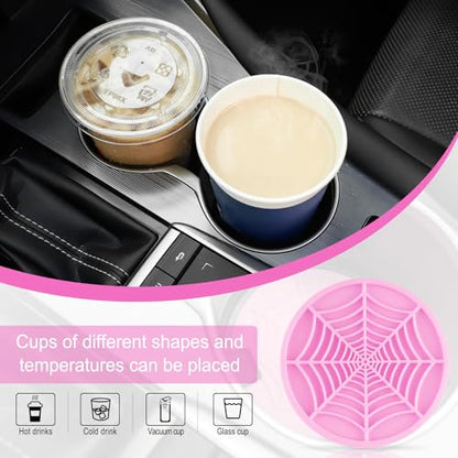 Alpmosn 4PCS Car Cupholder Spider Web Fashion Non-Slip Silicone Car Coasters for Cup Holders, Car Accessories for Men (Pink) - color: Pink