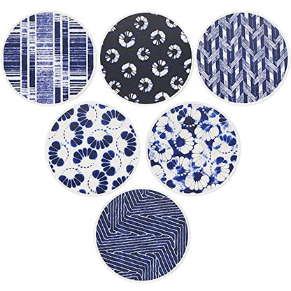 AD Set of 6 Coasters for Drinks Absorbing Round Ceramic Stone Coaster with Cork Base,Tabletop Protection Mat for Mugs and Cups,Office,Kitchen (Shibori) - style: Shibori