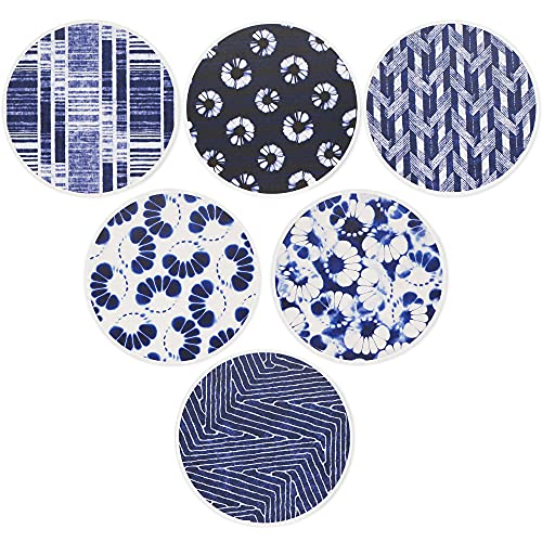 AD Set of 6 Coasters for Drinks Absorbing Round Ceramic Stone Coaster with Cork Base,Tabletop Protection Mat for Mugs and Cups,Office,Kitchen (Shibori) - style: Shibori