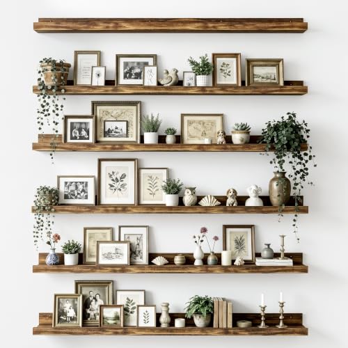 upsimples Floating Shelves for Wall, 47.3 Inch Shelves for Decor Storage Set of 6, Wall Mounted Wood Shelf for Bedroom, Living Room, Bathroom, Kitchen, Long Picture Ledge Shelves, Brown - color: Brown, size: 47.3in