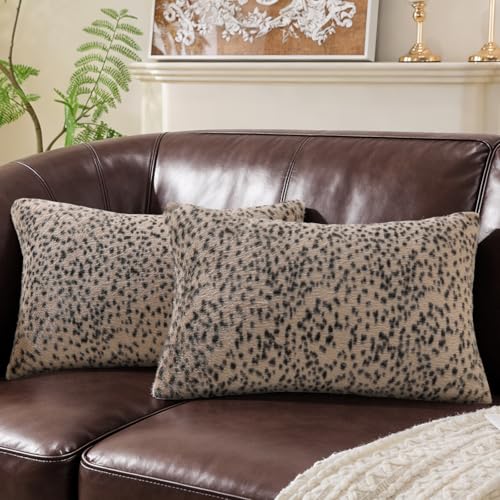 SYSLOON Faux Fur Cheetah Print Pillow Covers 20x12 Inch Set of 2, Leopard Print Decorative Pillow Covers Home Decor for Living Room Sofa & Bed, Brown - color: Brown, size: 20" x 12" (Pack of 2)