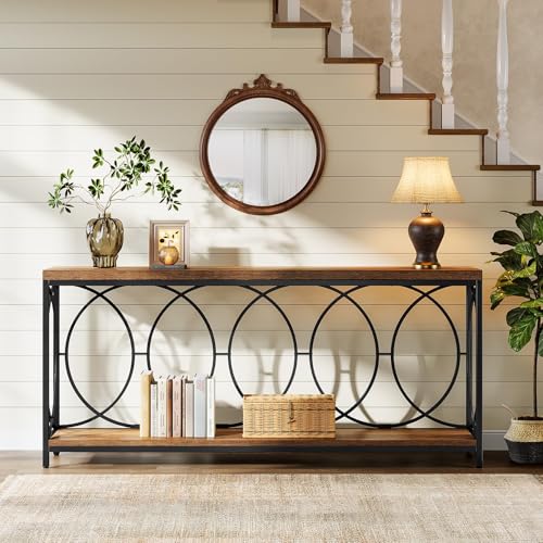Tribesigns 70.9-Inch Extra Long Console Table, 2-Tier Industrial Table Behind Couch with Storage Shelf, Narrow Entryway Console for Living Room, Entryway, Hallway, Rustic Brown