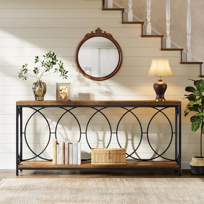 Tribesigns 70.9-Inch Extra Long Console Table, 2-Tier Industrial Table Behind Couch with Storage Shelf, Narrow Entryway Console for Living Room, Entryway, Hallway, Rustic Brown
