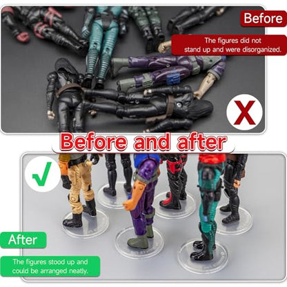 SIXPOINTS 70 Pieces Clear Round Figure Display Stand Base Compatible with 3.75” Vintage Star Wars Movie Action Figures toy, 37.5mm Wide Disc,3.6mm Peg Doll Model Support Stand…