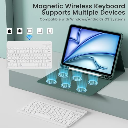 Case with Keyboard for iPad Air 11 Inch M4/M3/M2, Dark Green | for iPad Air 5th/4th Generation 10.9 Inch, Magnetic Detachable Bluetooth Keyboard Cover with Pencil Holder, Auto Sleep/Wake - color: Dark Green