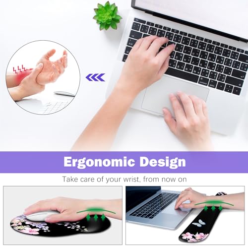 ARTSO Large Mouse Pad Ergonomic Keyboard Wrist Rest Support Combo, Psalm 46:5 God is Within Her, She Will not Fall -Bible Verse Flower Butterfly Extended Desk Mat Blotter - color: Psalm Flower Butterfly