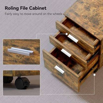 3 Drawer File Cabinet with Wheels,Pre-Assembled Wood Organizer for Home Office,Mobile Printer Stand Storage,19" L x 16" W x 22" H(Brown) - color: Brown