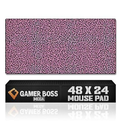 Gamer Boss - Gaming Mouse Pad - 48 x 24 Inches - 4mm Thick with Stitched Edges, Non-Slip Rubber Base, Premium Cloth Mousepad, Desk Mat for Laptop, Keyboard, Computer & PC (Mega, Pink Maze) - color: Pink Maze, size: 48" x 24"