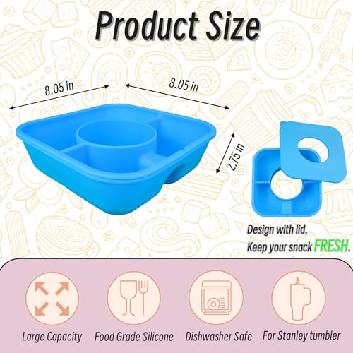 Snack Bowl for Stanley Cup 40 oz Tumbler, Reusable Snack Tray with Lid, Snacks Ring, Silicone Food Holder for Stanley Cup Accessories (Blue) - color: Blue