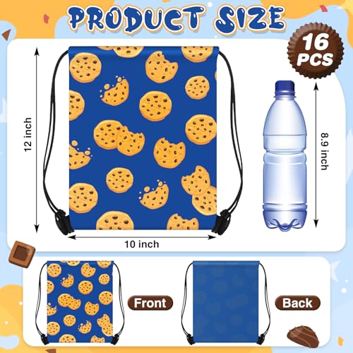 Yiyiring 16 Pcs Cookie Gift Drawstring Bags Bulk, Blue Cookie Candy Drawstring Bags Cartoon Party Favors for Chocolate Chip Cookies and Milk Theme Birthday Party Decorations Supplies (Cartoon) - style: Cartoon